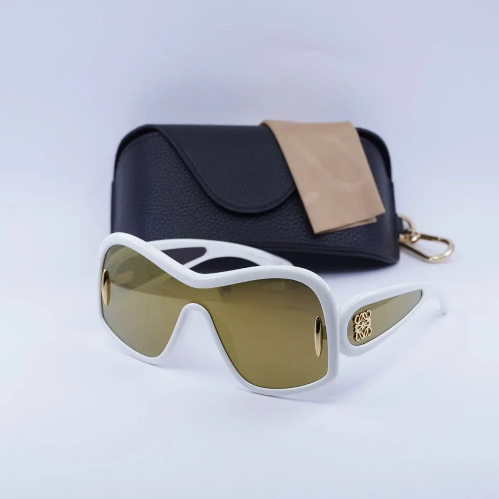 Loewe LW40131I 25G Sunglasses White Shield Frame, Brown Gold Mirror Lenses